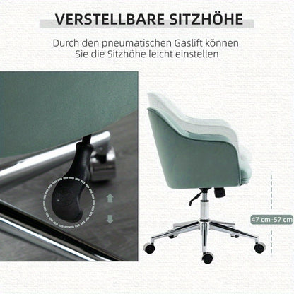 Retro bureaustoel – Bureaustoel – Werkstoel – Draaistoel – Studiebureaustoel – Groene stoffen bekleding – Verstelbare kantelfunctie – 360 graden draaibaar