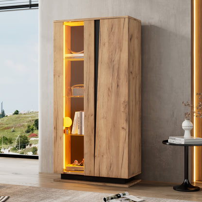 80x35x160cm Freestanding Display Cabinet with Glass Partition - 8 Shelves, 4 Compartments, Classic Wooden Finish, No Power Needed, Perfect for Living Room or Office Decor, Office Decor Cabinet | Modern Display Cabinet | Woode