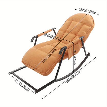Relaxfauteuil – Schommelstoel – Loungefauteuil – Verstelbare Stoel – Relaxstoel – Stalen Frame – 3-stand Voetsteun – Oranje – Comfortabele Zit – Geschikt Voor Harde Vloeren