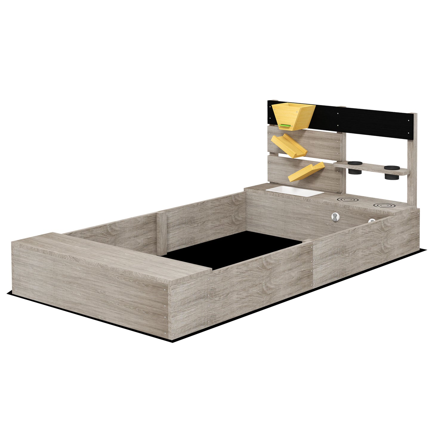 Zandbak – Zandtafel – Speelbak – Kinderen Zandspeelplek – Plantenbakken – Waterstation – Duurzaam Behandeld Hout – 154 x 80 x 60 cm – Weerbestendig Grijs
