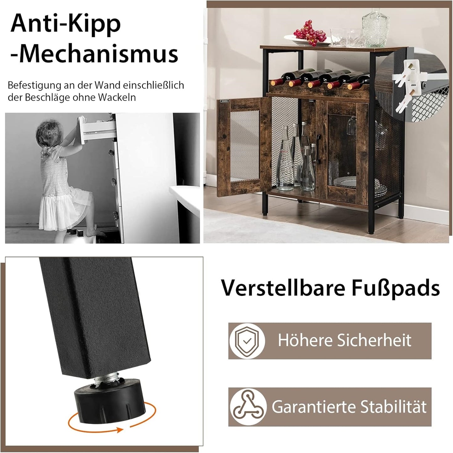 Wijnkastje – Wijnrek – Wijnmeubel – Wijnopslag – Wijnkast – Afneembaar Wijnrek – Glashouder – Industrieel Hout Metaal – Compact 60x34x79 cm