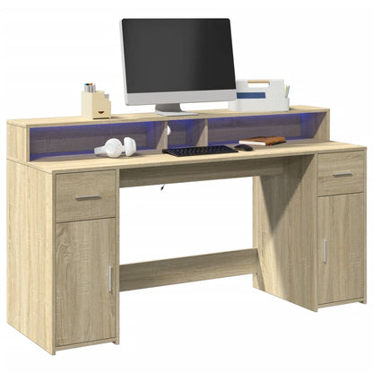 Bureau – Werkplektafel – Schrijftafel – Computerbureau – Gamingbureau – Sonoma eikenlook – RGB LED-verlichting – Duurzaam bewerkt hout 160x55x91 cm