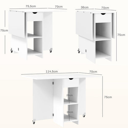 Opklapbare Eettafel – Inklapbare Tafel – Uitklapbare Tafel – Vouwtafel – Ruimtebesparende Tafel – Voor 2-4 Personen – Hardhouten Constructie – Met Opbergruimte En Wieltjes