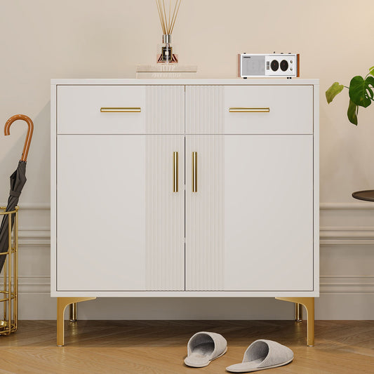 Dressoir – Sideboard – Opbergkast – Ladekast – Buffettafel – Wit – Metaal – 80x35x79,5 cm – Strak Design