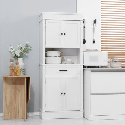 Opbergkast Keukenkast Buffetkast Dressoir Kastenwand Wit – Modern Design – Verstelbare Planken & Compact Formaat 74x39,5x183 cm