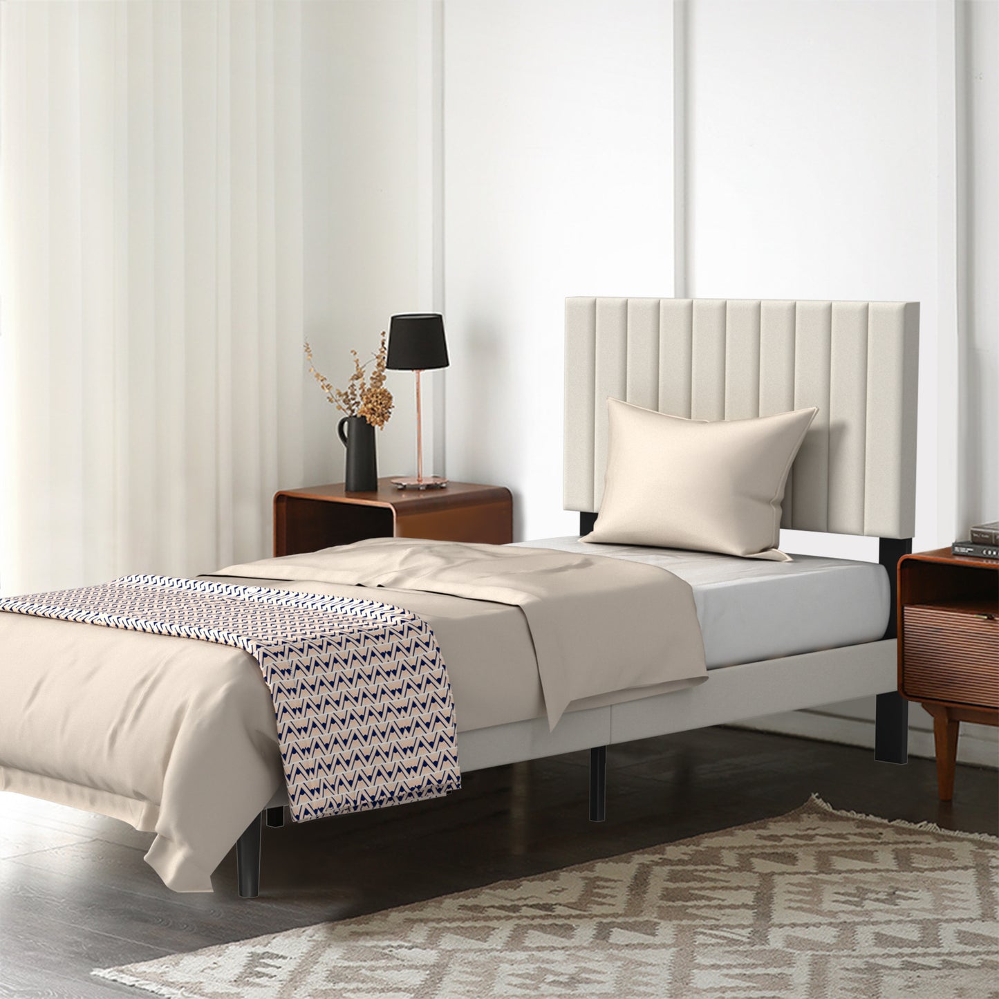 Hoofdbord Slaapkamer – Bedpaneel Wandbekleding – Bedwand Stijlvol – Bed Frame Design – Zwart 160x200 cm – Lichtgewicht Stoffen Bekleding – Metaalframe Max 300kg Belastbaar