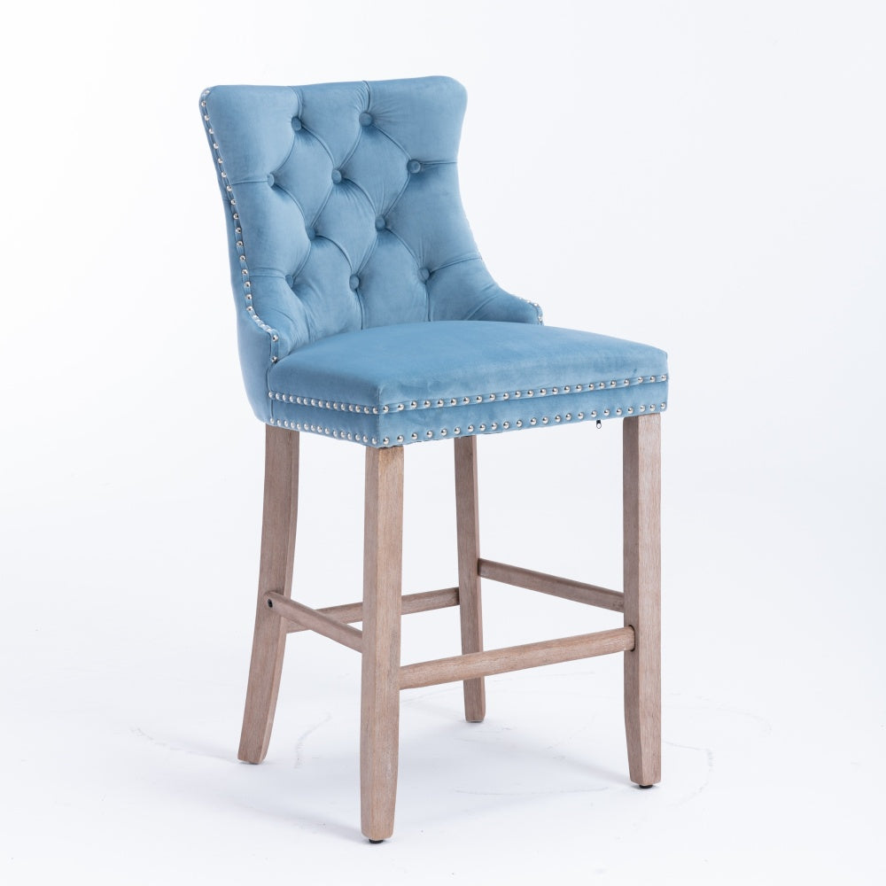 Barstoel – Barkruk – Barstoelkruk – Keukenstoel – Barstoelen – Set Van 2 – Lichtblauw Velvet – Verstelbare Zithoogte – Max 300 Kg Draagvermogen – Button-Tufted Rugleuning – Houtlook Poot