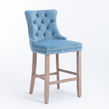 Barstoel – Barkruk – Barstoelkruk – Keukenstoel – Barstoelen – Set Van 2 – Lichtblauw Velvet – Verstelbare Zithoogte – Max 300 Kg Draagvermogen – Button-Tufted Rugleuning – Houtlook Poot