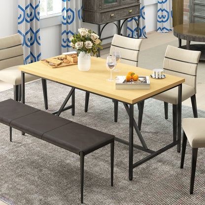 Eettafel – Eetkamertafel – Keukentafel – Tafel – Tafeltje – Modern Design – Houten Look Blad – Zwarte Stalen Poten – 150x80 cm – Verstelbare Pootjes