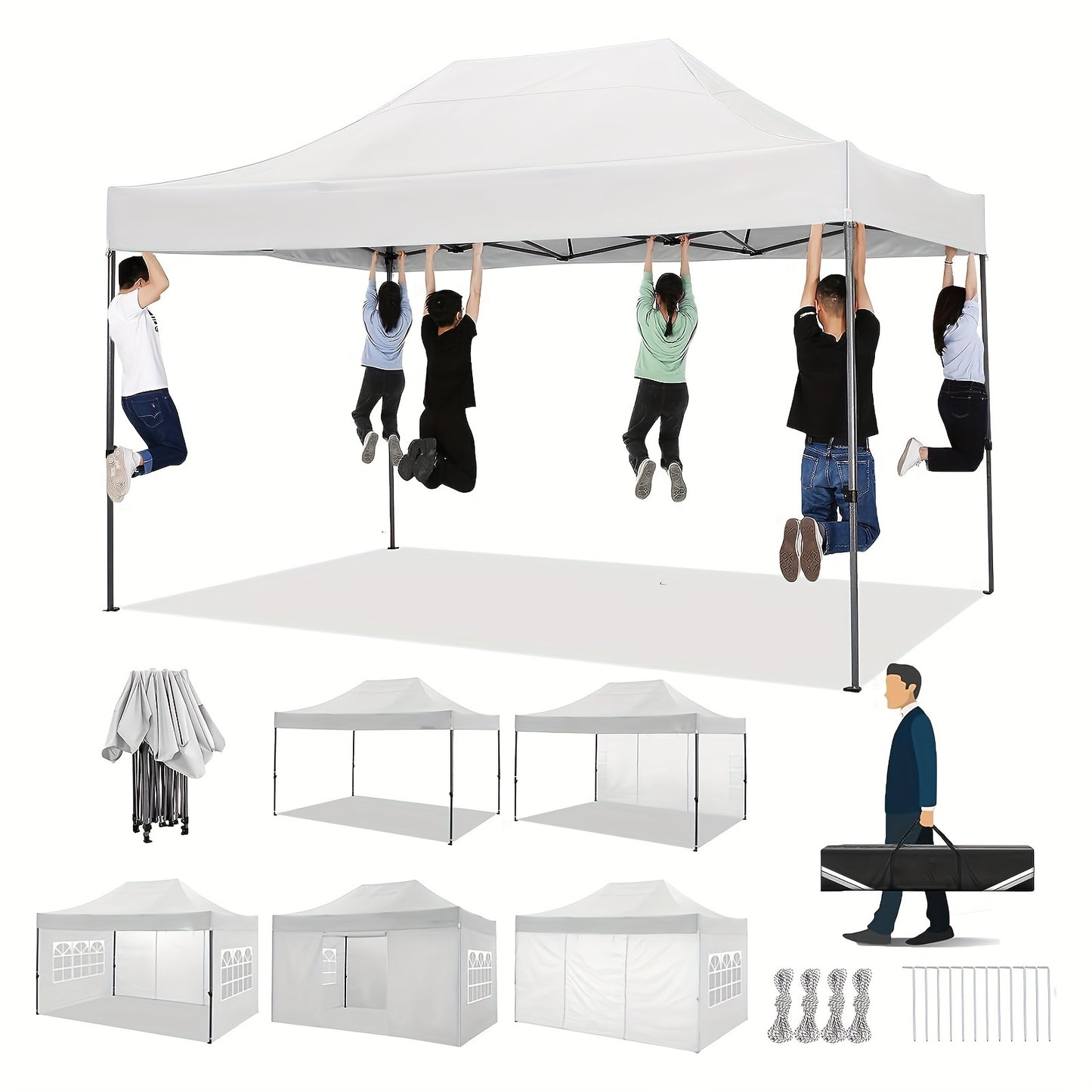 Partytent – Tuintent – Feesttent – Paviljoen – Evenemententent – 3x4,5 m – Stevige Constructie – Waterafstotende Polyester Stoffering