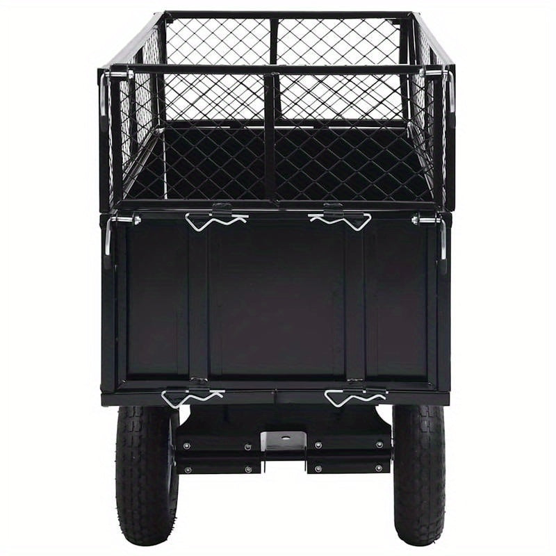Tuinwagen – Tuinkar – Bolderkar – Transportkar – Tuintrolley – Stevig Stalen Frame – 150 kg Draagkracht – Opblaasbare All-Terrain Wielen – Grote Laadbak 130x52x87 cm – Zwart