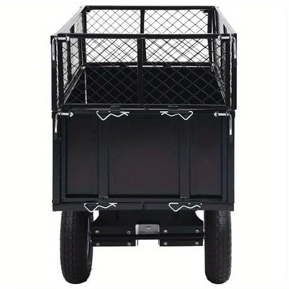 Tuinwagen – Tuinkar – Bolderkar – Transportkar – Tuintrolley – Stevig Stalen Frame – 150 kg Draagkracht – Opblaasbare All-Terrain Wielen – Grote Laadbak 130x52x87 cm – Zwart