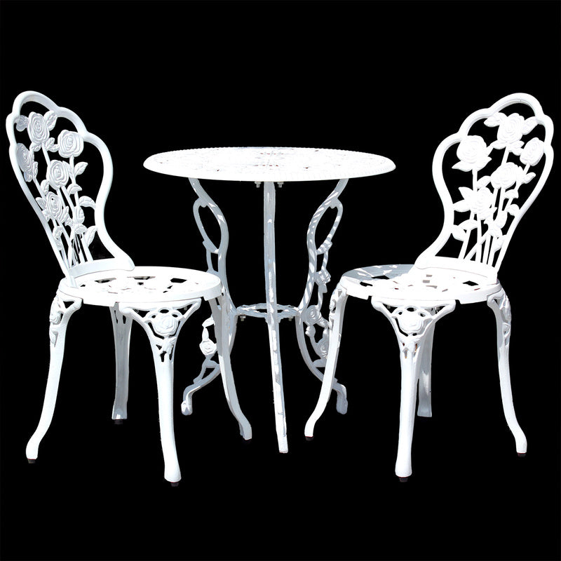 Bistroset – Balkonset – Tuinset – Tuintafel – Tuinstoelen – Wit – Compact en Weerbestendig – Gietijzer en Aluminium