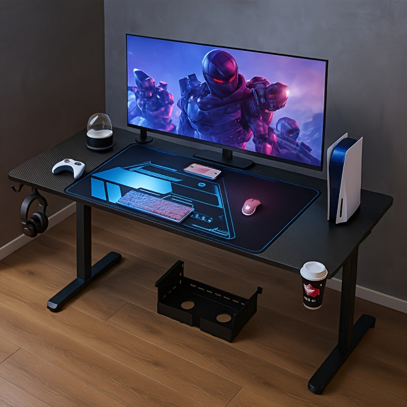 Bureau – Werktafel – Gametafel – Computertafel – Schrijftafel – Ergonomisch – Verstelbare Hoogte – Stevig Stalen Frame – Groot 180x70 cm – Inclusief Muismat & Koptelefoonhouder – Zwart