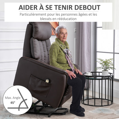 Sta-op-stoel – Liftfauteuil – Relaxstoel – Elektrische Fauteuil – Verstelbare Rugleuning – 150 kg Draaggewicht – Afstandsbediening – Bruin Kunstleer