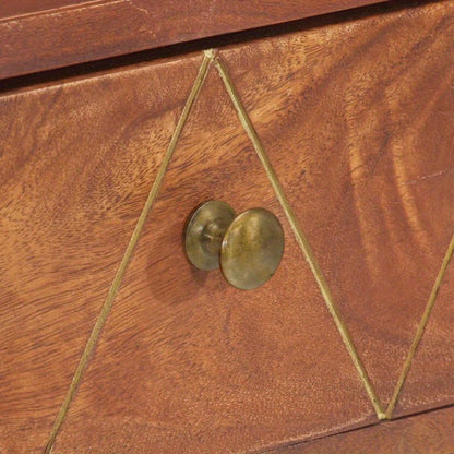 Elegant Solid Acacia Wood Wall Table with Geometric Brass Handles - 3-Drawer Design, 90x35x76cm, Ideal for Bedroom, Living Room, Office - Natural Floor Standing Storage Unit, Cute Room Decor, Standing Shelf
