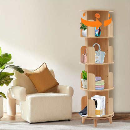 Draaibare Boekenplank – Boekenrek – Boekenkast – Opbergkast – Displayrek – 4 Lagen – 360° Draaibaar – Houten Afwerking