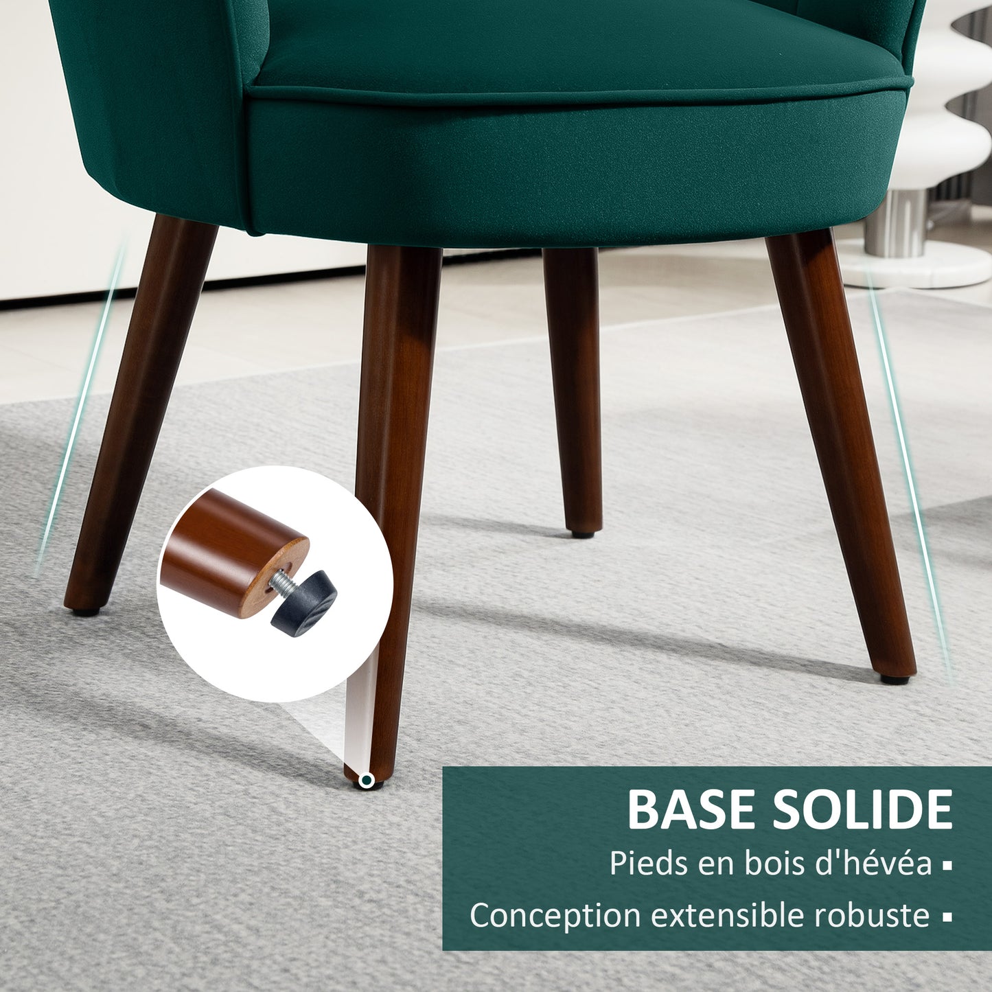 Fauteuil – Relaxstoel – Leunstoel – Lounge Stoel – Zetel – Fluwelen Bekleding – Houten Poten – 66x66x78,5 cm – Groene Schelpvormige Rugleuning