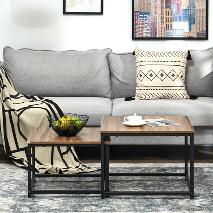 Salontafel Set – Bijzettafel – Koffietafel – Tafeltje – Tafel Duo – Industrieel Design – Zwart Stalen Frame – Houtlook Tafelblad