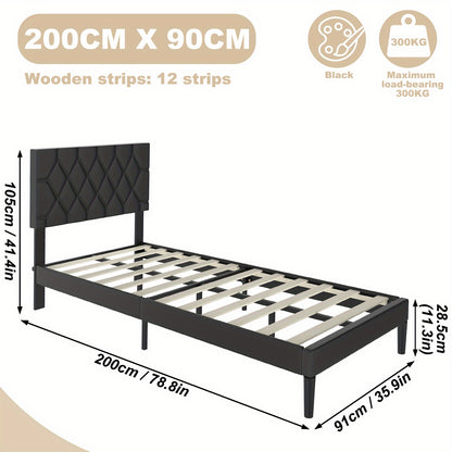 Ledikant – Babybed – Kinderbed – Peuterbed – Meegroeibed – Zwart Kunstleder – Metaal – 160x200 cm – Verstelbare Lattenbodem