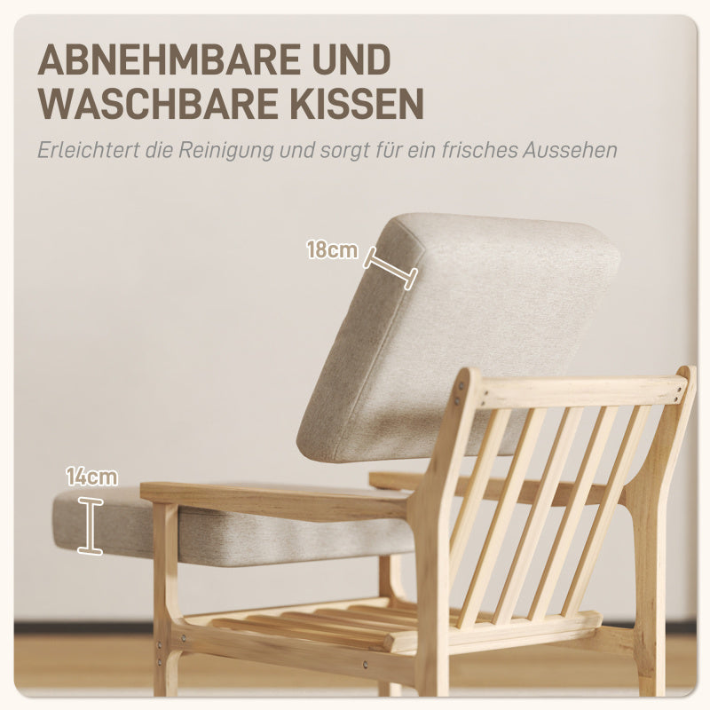 Loungestoel – Fauteuil – Relaxstoel – Zithoekstoel – Loungefauteuil – Linnen look – Afneembare Kussens – Houten Poten – Comfortabel & Stijlvol – 62x82x82 cm – Beige