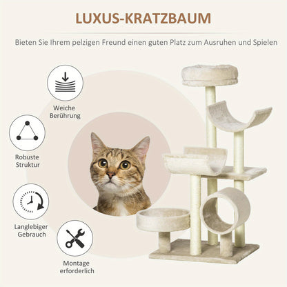 Kattenkrabpaal – Krabmeubel – Klimeiland – Kattenboom – Kattenhuis – Beige Kleur – Duurzaam Sisal – Pluche Comfort