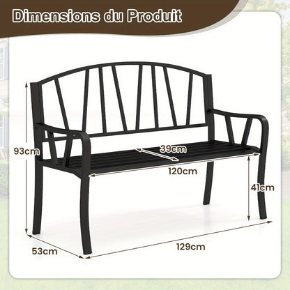 Tuinbank – Buitenbank – Parkbank – Balkonbank – Zitbank – Metalen Frame – Weerbestendig – 129 cm – 2-3 Personen