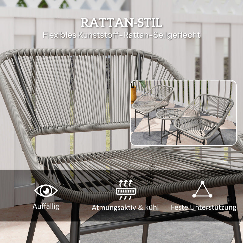 Tuinset – Buitenmeubelset – Loungeset – Balkonset – Bistroset – Polyrotan – Weerbestendig – 3-delig met Kussens en Ronde Tafel – Donkergrijs