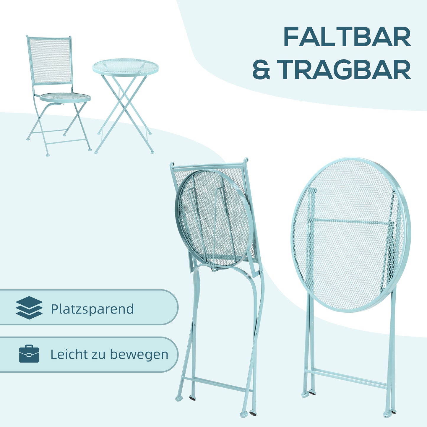 Bistroset – Tuinset – Balkonset – Tuintafel – Bistrotafel – Inklapbaar – Lichtgewicht Metalen Frame – Compact Voor Balkon