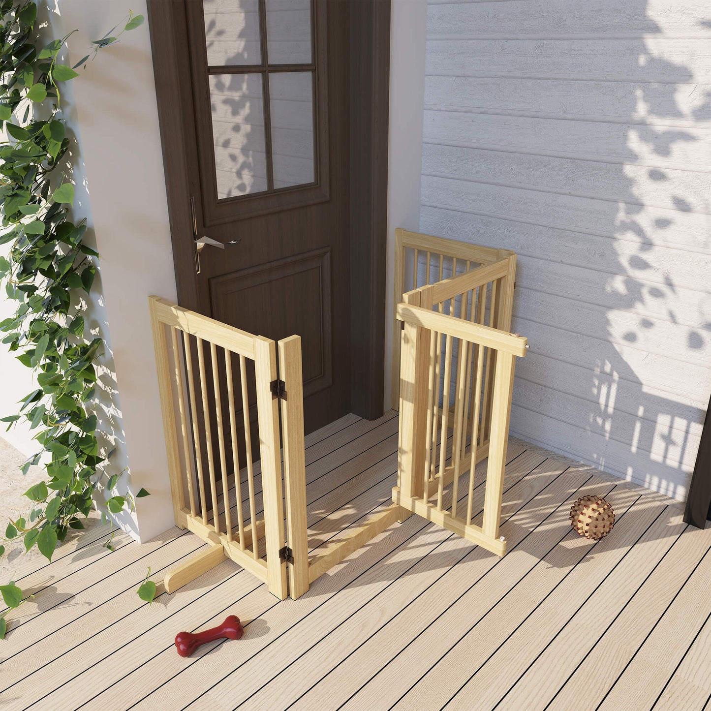 Houten Hondenren – Hondenhek – Hondenplaat – Huisdierenren – Speelren – Natuurlijk Massief Dennenhout – Flexibel 4 Panelen 204x36x75 cm