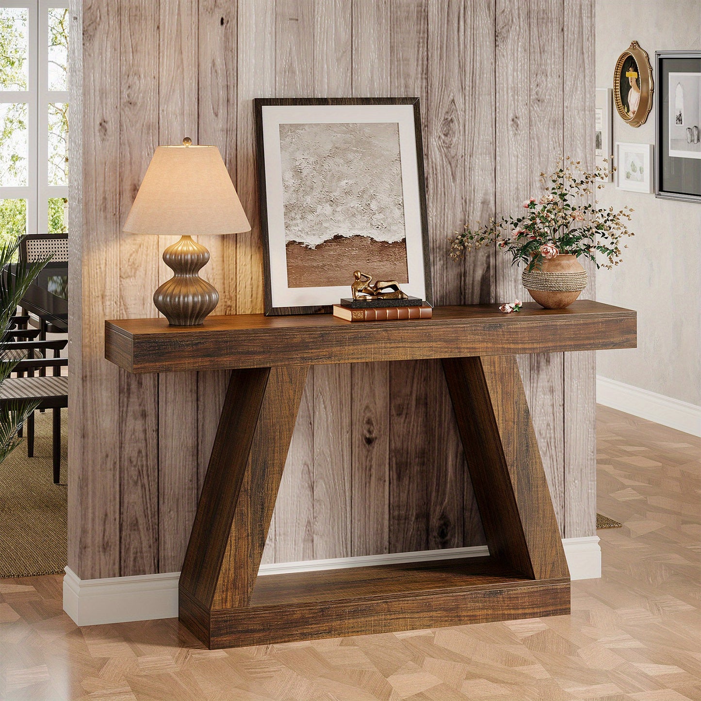Sidetable – Sidetable Met Opbergruimte – Sofa Tafel – Haltafel – Woonkamertafel – Donkerbruin Rustiek – 139,7 cm Lang – Inclusief Vlochten Opbergbak