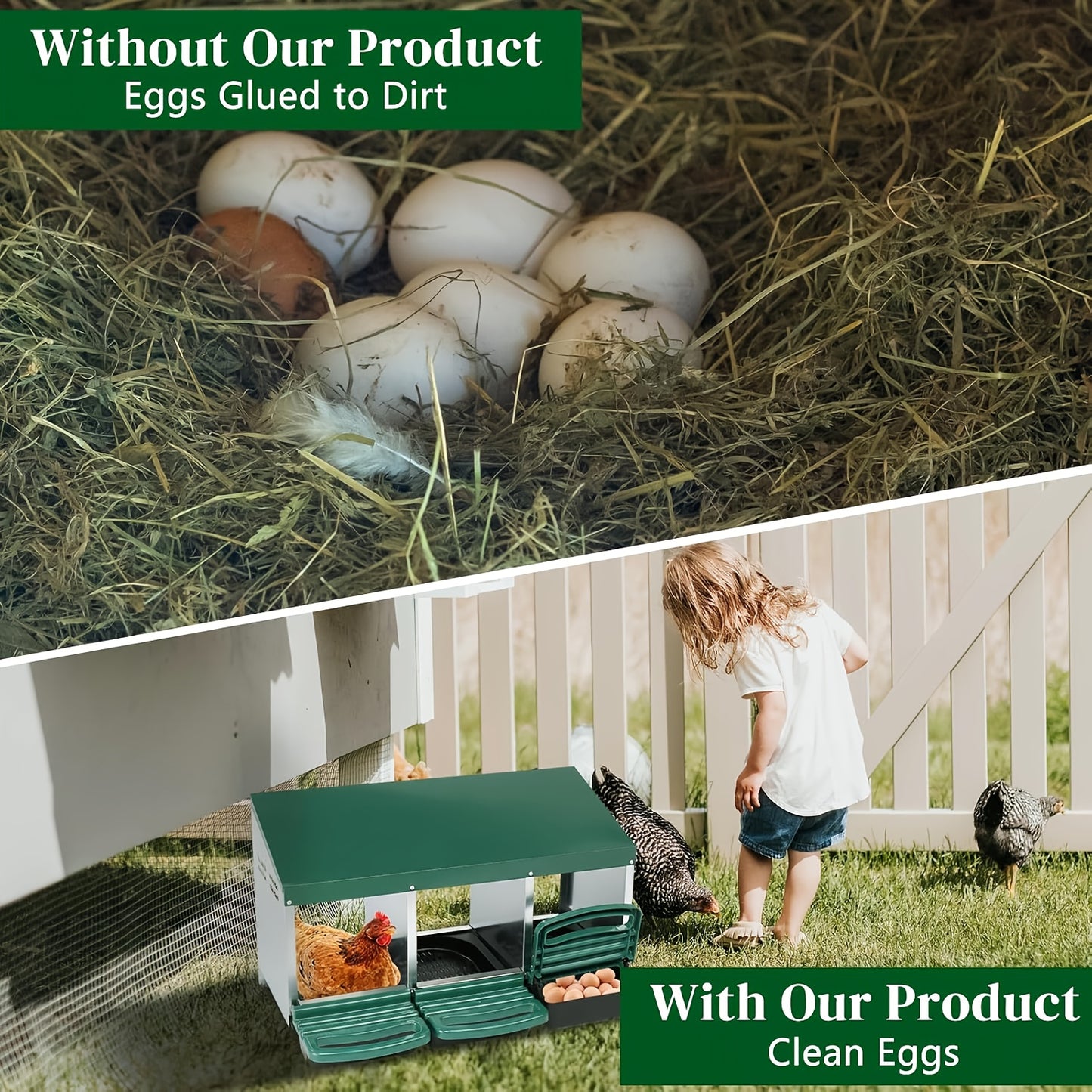 Heavy-Duty Galvanized Steel Chicken Nesting Box with Pull-Out Egg Tray - Outdoor/Indoor hen house, Ventilated Sloped Egg Collector, Easy-Clean Design, No Wiring Needed - for Backyard, Farm, or Commercial Poultry - Egg Protect