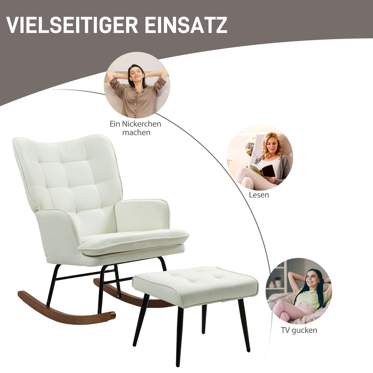 Schommelstoel – Schommelzetel – Schommelstoel Met Voetenbank – Relaxstoel – Wiegstoel – Creme Wit – Zacht Schommelmechanisme – Linnenlook Stof