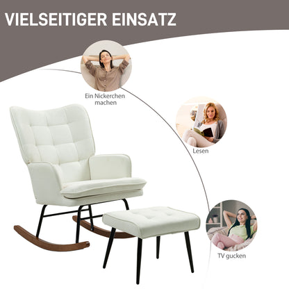 Schommelstoel – Schommelzetel – Schommelstoel Met Voetenbank – Relaxstoel – Wiegstoel – Creme Wit – Zacht Schommelmechanisme – Linnenlook Stof