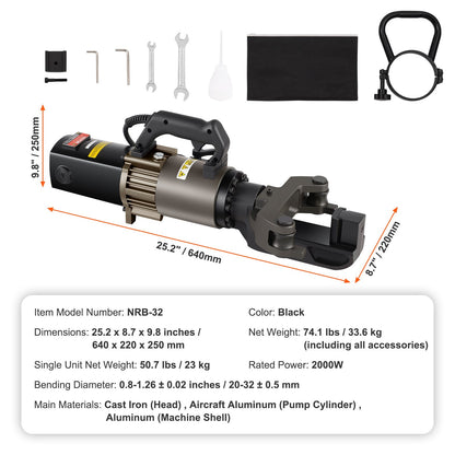 Wapeningsbuiger – Buigmachine Wapeningsstaal – Hydraulische Buiger – Elektrische Buigmachine – Betonstaal Buiger – 2000W Motor – Buighoek Instelbaar 0°-90°