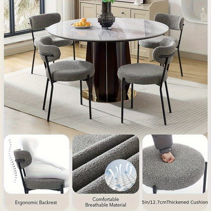 Eetkamerstoel – Keukenstoel – Stoel – Kuipstoel – Zonder Armleuning – Gestoffeerde Zitting – Metaal Onderstel – Comfortabele Rugleuning - Set van 2 - Grijs