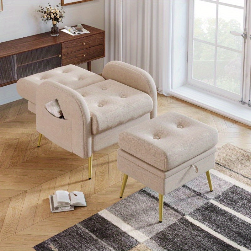 Verstelbare loungestoel – Relaxfauteuil – Recliner – Zitstoel – Loungechair – 3-standen rugleuning – Stevig metalen frame – Inclusief inklapbare voetsteun