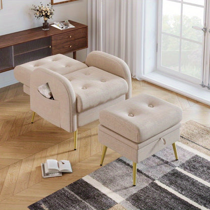 Verstelbare loungestoel – Relaxfauteuil – Recliner – Zitstoel – Loungechair – 3-standen rugleuning – Stevig metalen frame – Inclusief inklapbare voetsteun