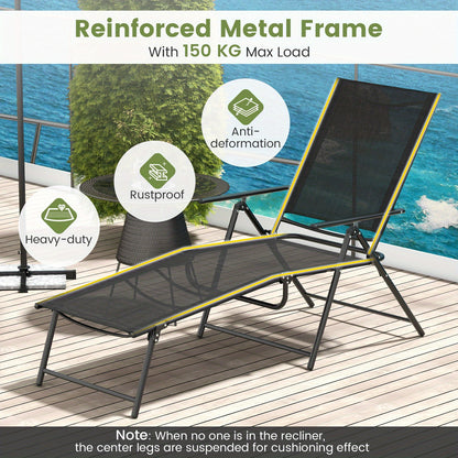 Ligstoel Buiten – Buitenzwembadstoel – Tuinligstoel – Verstelbare Ligstoel – Balkonligstoel – 6-Standen Verstelbare Rugleuning – Ademend Sneldrogend Materiaal – Zwart Metalen Frame – Set Van 2