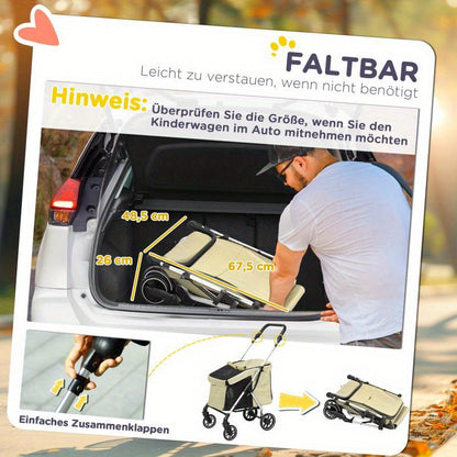 Hondenbuggy – Draagwagen – Hondenwagen – Wandelwagen – Huisdierenbuggy – Opvouwbaar Aluminium Frame – Ventilatie Mesh & Veiligheidsharnas – Geschikt Voor Kleine Honden En Konijnen Tot 10 kg – Ruime Opbergmand – All-Terrain Wielen