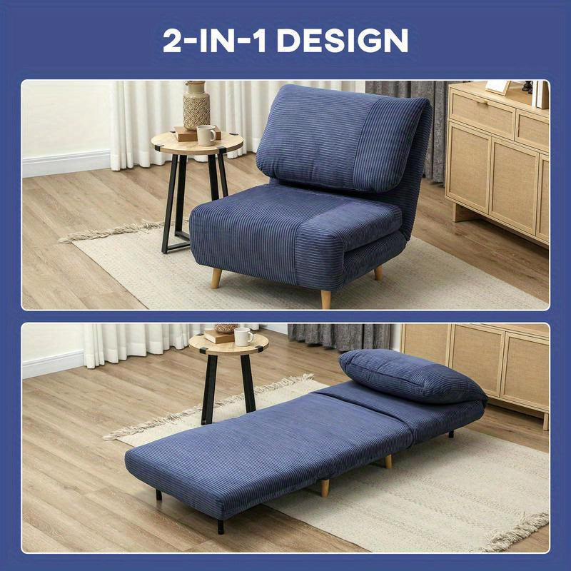 Modern Blue Adjustable Backrest Sleeper Sofa Bed with Plush Cushioning - Multifunctional Convertible Chair, Bed & Lounge Furniture, Easy Assembly, Durable Plastic/Wood/Metal Frame, Space-Saving Design for Small Spaces, Living