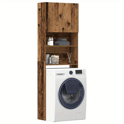 Wasmachinekast – Wasmachineombouw – Wasmachineberging – Opbergkast – Kast Voor Wasmachine – Nostalgisch Oud Hout Design – Afmetingen 64x24x190 cm – Bruin