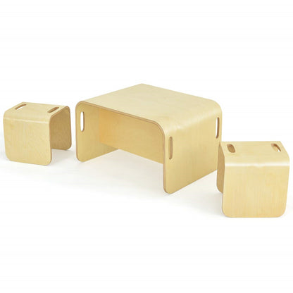 Kindertafel – Kindermeubel – Kindertafeltje – Kindertafelset – Houten Kindertafel – Berkenhout – Multifunctioneel Met 2 Stoelen – Compact En Duurzaam