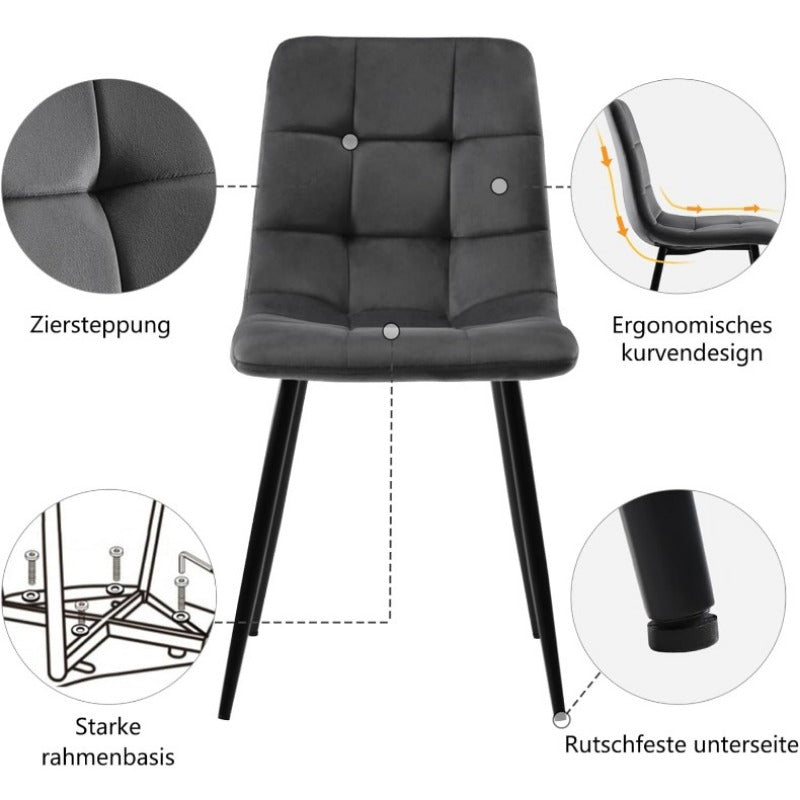 Eetkamerstoelen – Stoelen – Zithoek Stoelen – Barkrukken – Velvet Stoelen – Donkergrijs – Metalen Poot – Memory Foam Zitting – 44 cm Breed