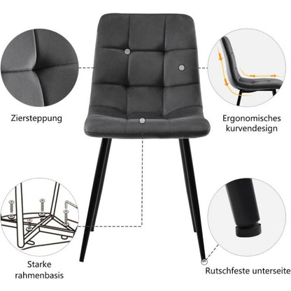Eetkamerstoelen – Stoelen – Zithoek Stoelen – Barkrukken – Velvet Stoelen – Donkergrijs – Metalen Poot – Memory Foam Zitting – 44 cm Breed