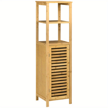 Badkamerkast – Kolomkast – Opbergkast – Badkamermeubel – Wastafelonderkast – Verstelbare Planken – Compact 33x30x120 cm – Bamboe Materiaal