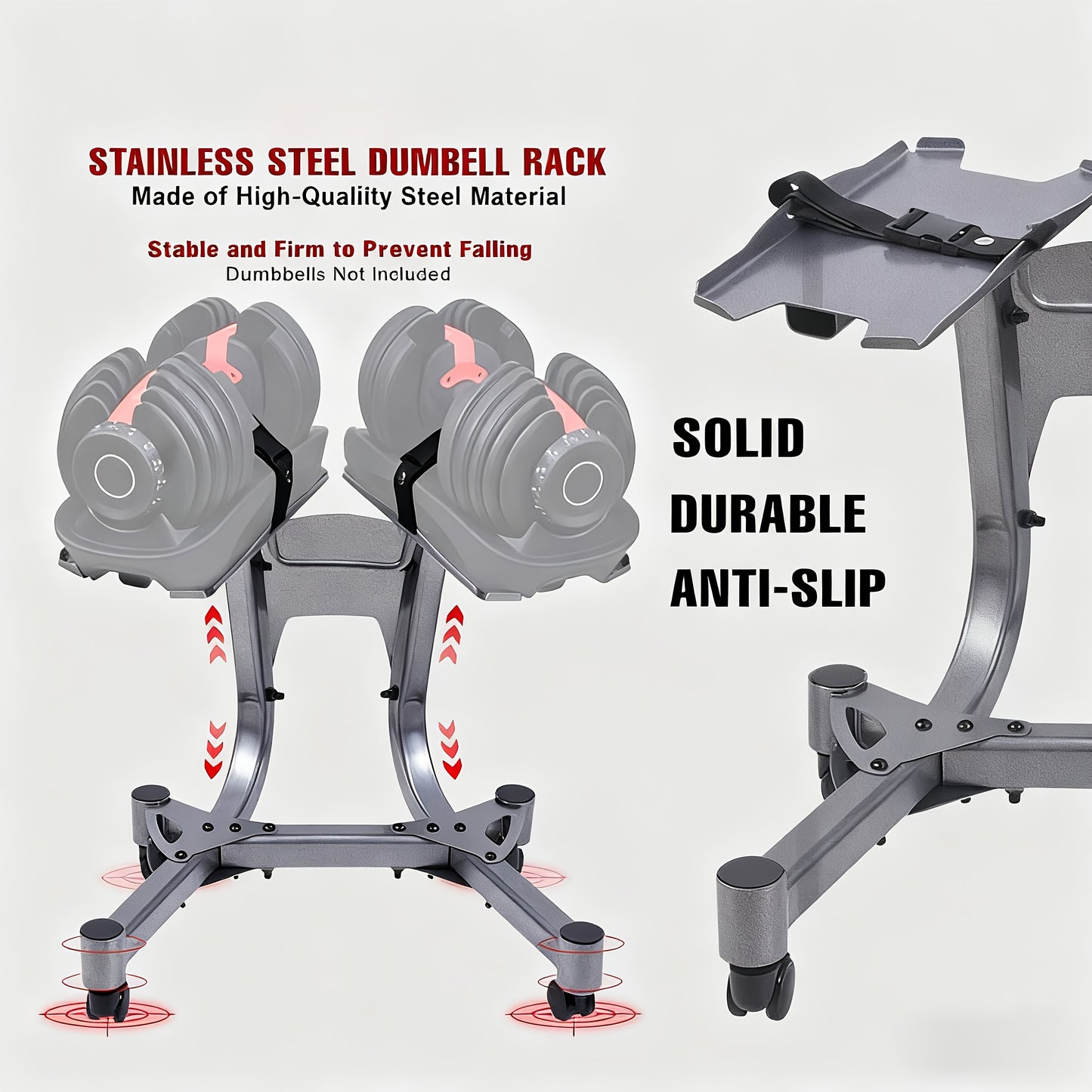 Adjustable Dumbbell Rack with Casters, Maximum Load Capacity 100kg/220 Lbs Dumbbells, Suitable for Home Gym