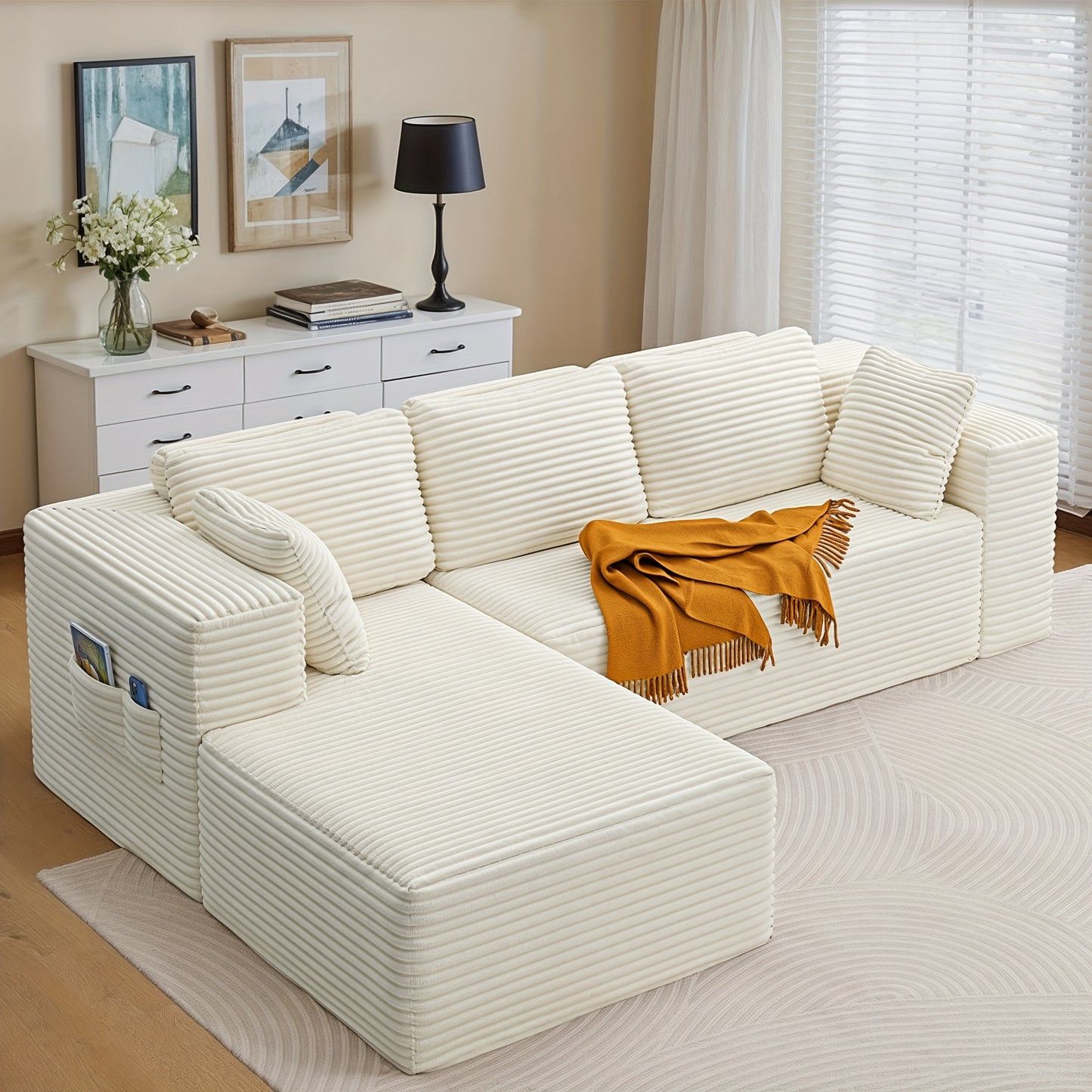 Hoekbank – Hoeksalon – L-vormige Bank – Modulaire Sofa – Zitbank – Fluwelen Bekleding – Traagschuim Comfort – Stevig Frame