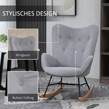 Schommelstoel – Relaxstoel – Schommelstoel Met Bekleding – Lounge Stoel – Rocking Chair – Velvet Bekleding – Houten Schommelbasis – Ergonomisch Design – Draagvermogen 150 Kg – Lichtgrijs