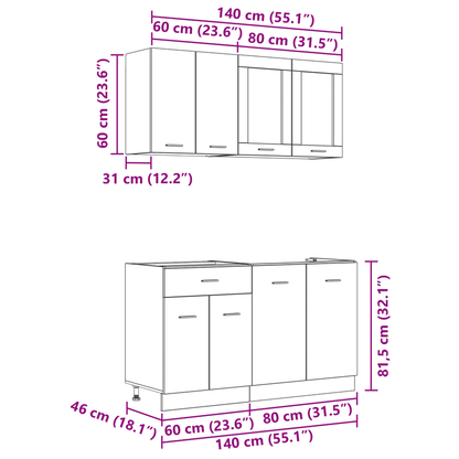 Keukenkast Set – Keukenkasten – Opbergkasten – Keukenmeubels – Keukenkastjes – 4-delig – Smoky Oak Bonded Hout – Duurzaam & Stijlvol